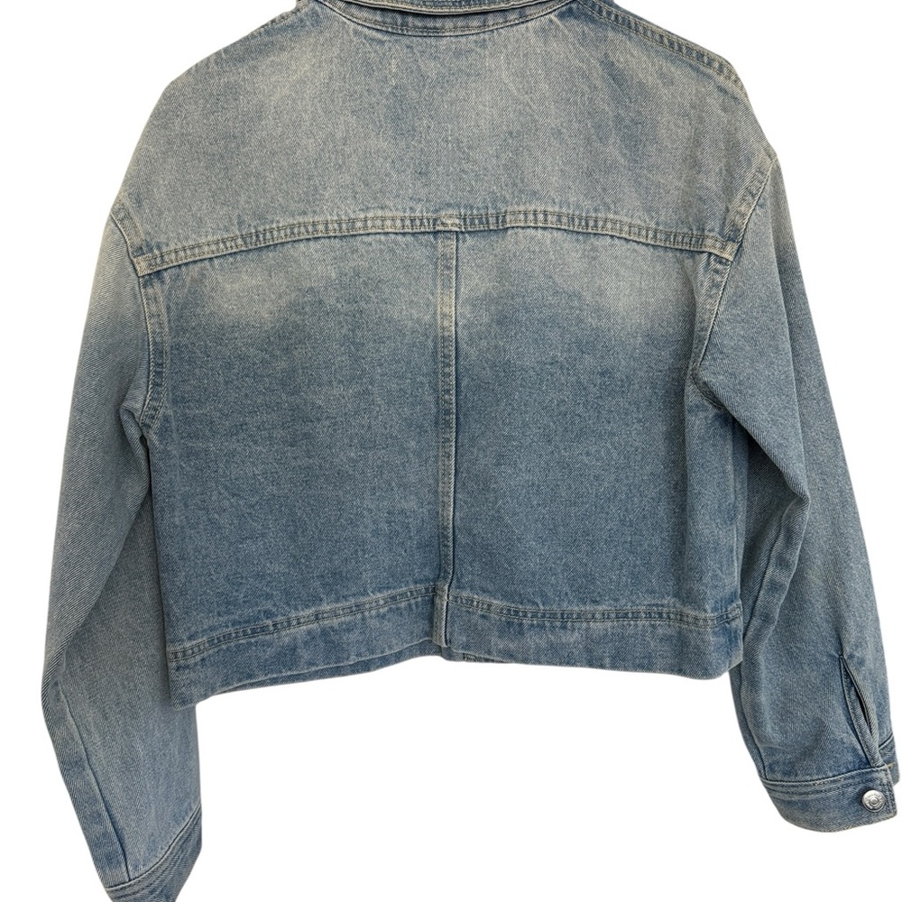 Cropped Washed Denim Jacket - Blue - Picture 4 of 5